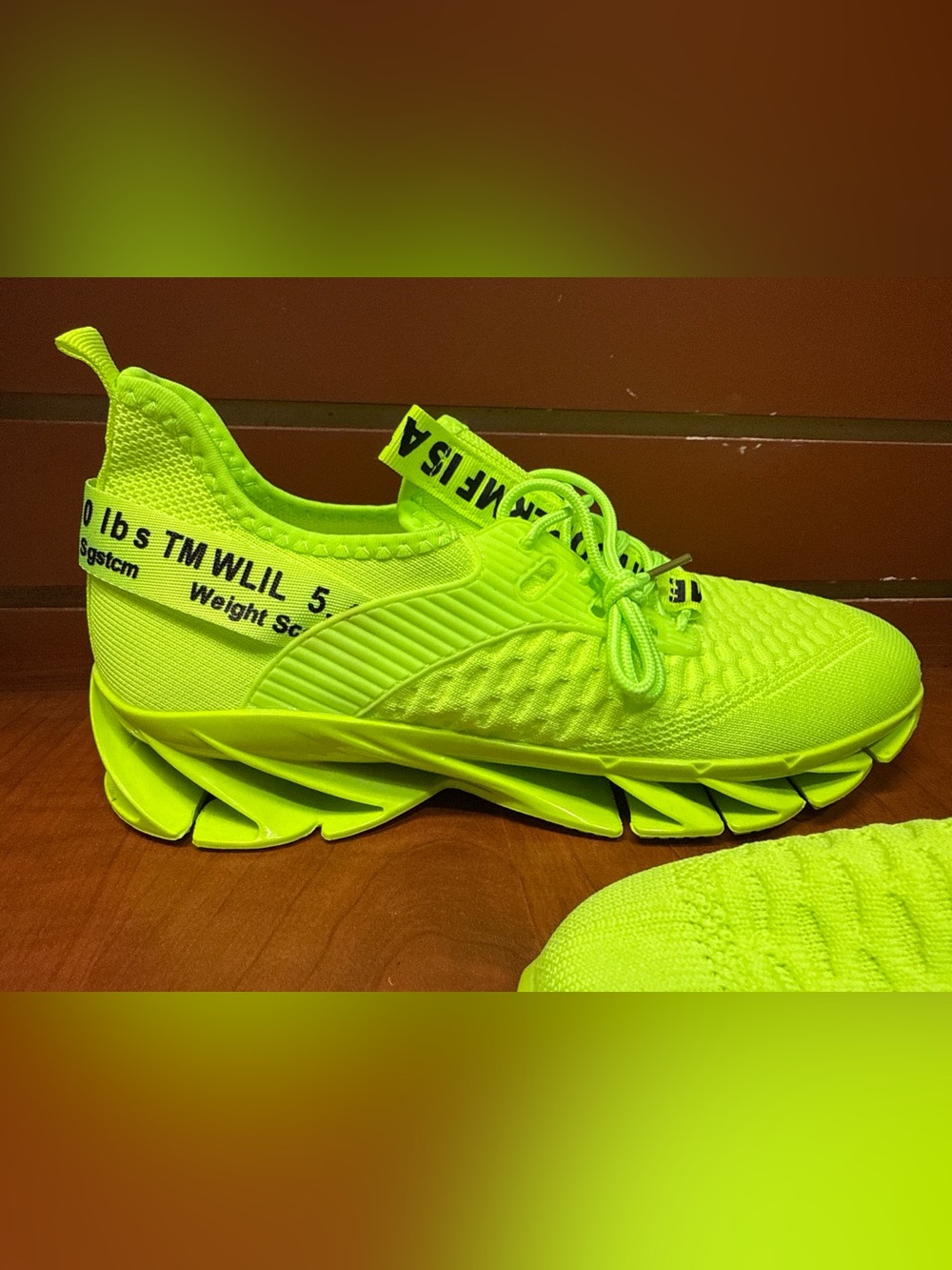 Neon Green Knit Chunky Athletic Sneakers Size 45 - Picture 3 of 8